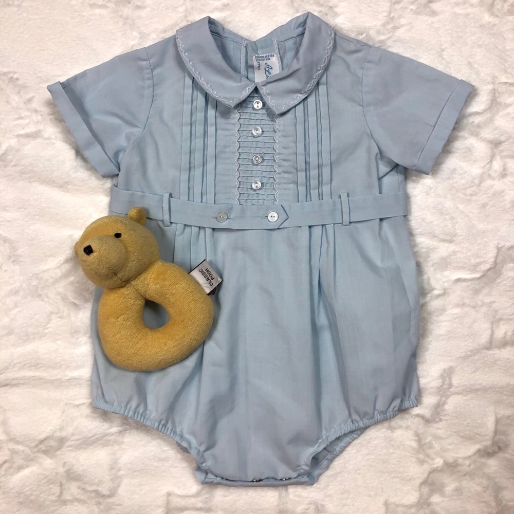 A Little Angel Blue Embroidered Bubble Romper 3m - Picture 2 of 9